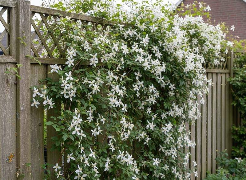 Clematis als blühender Sichtschutz